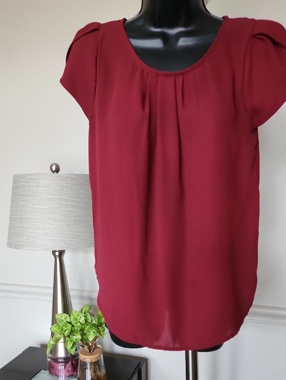 Papermoon Burgundy Short Sleeve Pleated Blouse